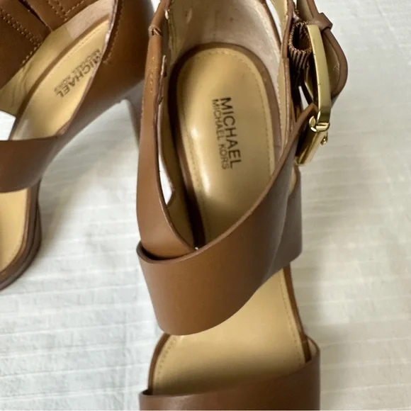 Michael Kors Brown Leather Strappy Stiletto Heels gold hardware - Picture 12 of 16
